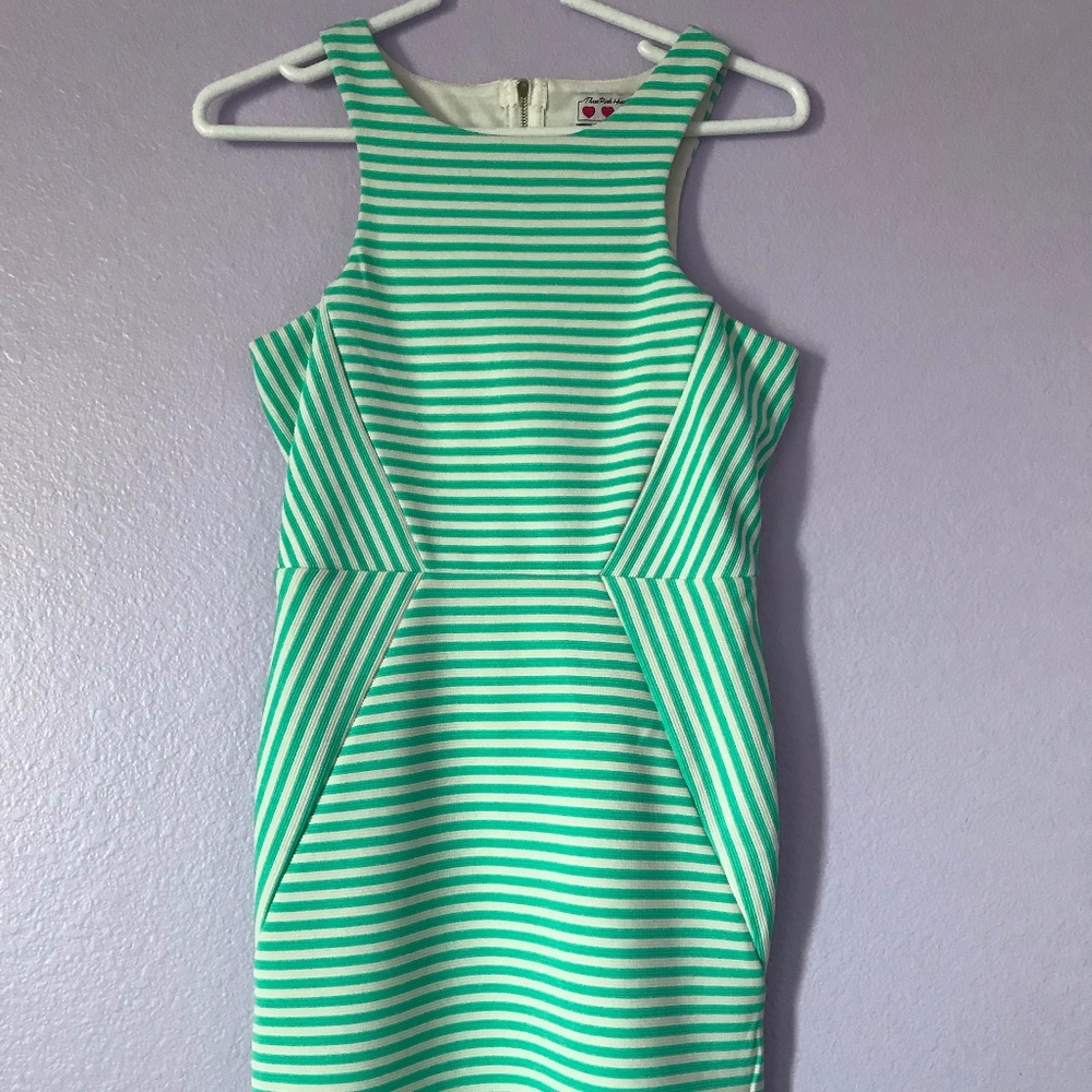 Green and white strip dress
